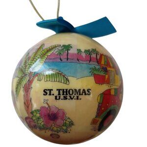St. Thomas U.S.V.I. Ornament Agiftcorp Christmas 3" round hanging Reggae red bus